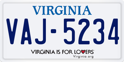 VA license plate VAJ5234