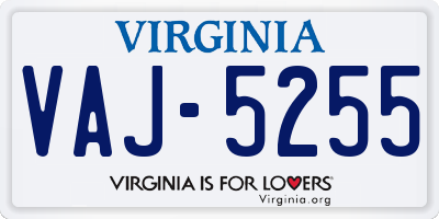 VA license plate VAJ5255