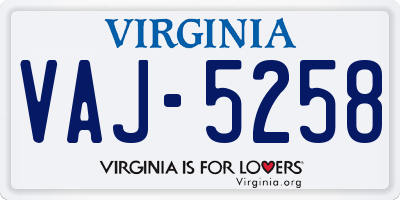 VA license plate VAJ5258