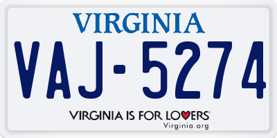 VA license plate VAJ5274