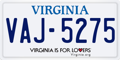 VA license plate VAJ5275