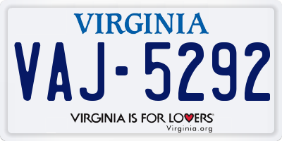 VA license plate VAJ5292