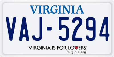VA license plate VAJ5294