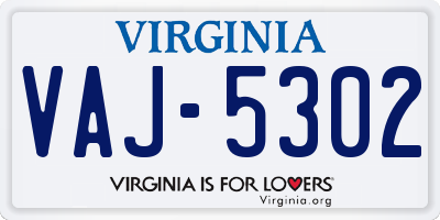 VA license plate VAJ5302
