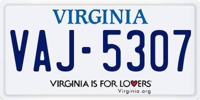 VA license plate VAJ5307