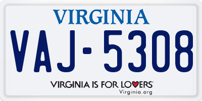 VA license plate VAJ5308