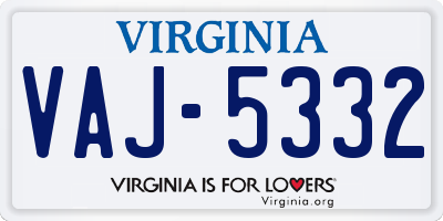 VA license plate VAJ5332