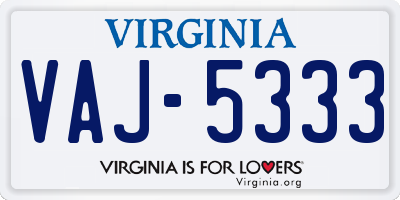 VA license plate VAJ5333