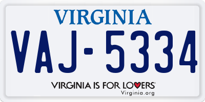 VA license plate VAJ5334