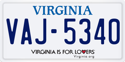 VA license plate VAJ5340