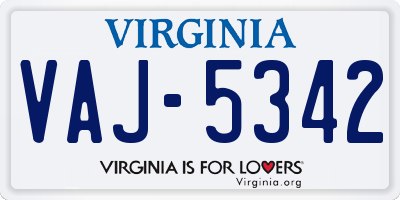 VA license plate VAJ5342