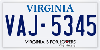 VA license plate VAJ5345