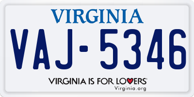VA license plate VAJ5346