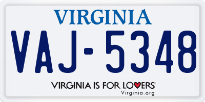 VA license plate VAJ5348