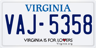 VA license plate VAJ5358