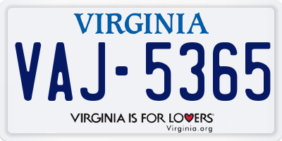 VA license plate VAJ5365