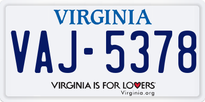 VA license plate VAJ5378