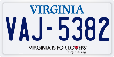 VA license plate VAJ5382