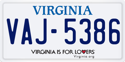 VA license plate VAJ5386