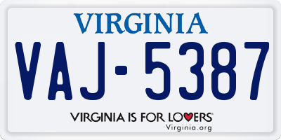 VA license plate VAJ5387