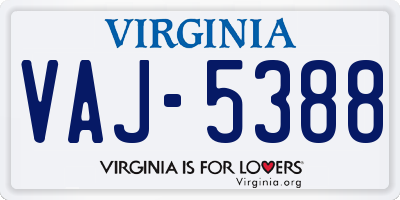 VA license plate VAJ5388