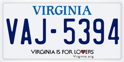 VA license plate VAJ5394