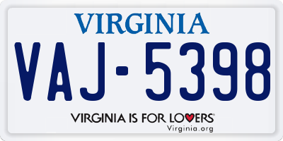 VA license plate VAJ5398