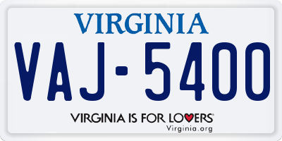 VA license plate VAJ5400