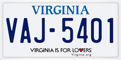 VA license plate VAJ5401