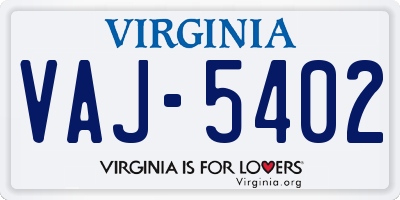 VA license plate VAJ5402