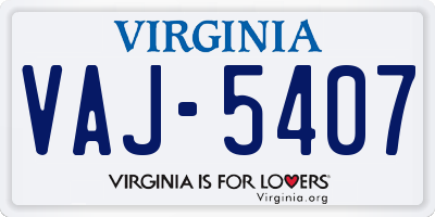 VA license plate VAJ5407