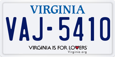 VA license plate VAJ5410