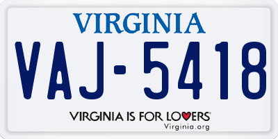 VA license plate VAJ5418