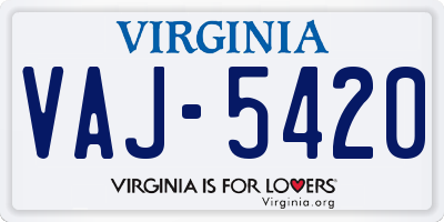 VA license plate VAJ5420