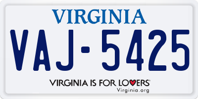 VA license plate VAJ5425