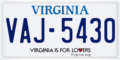 VA license plate VAJ5430