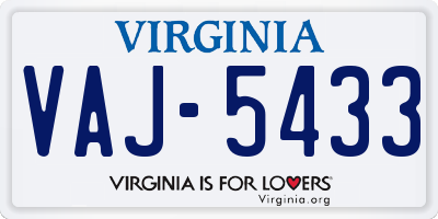 VA license plate VAJ5433