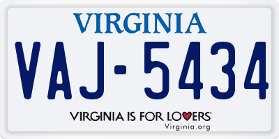 VA license plate VAJ5434