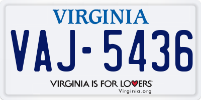 VA license plate VAJ5436