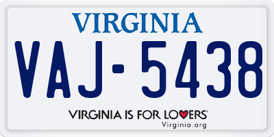VA license plate VAJ5438