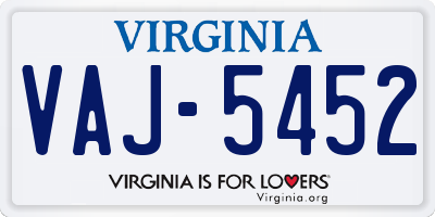 VA license plate VAJ5452