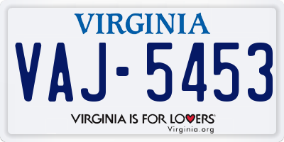 VA license plate VAJ5453