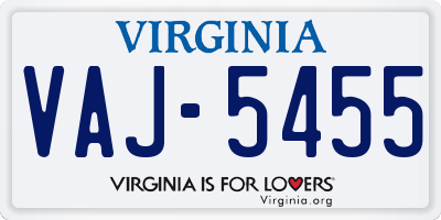 VA license plate VAJ5455