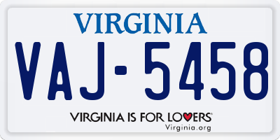 VA license plate VAJ5458