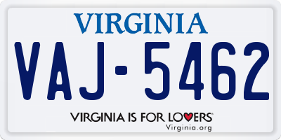 VA license plate VAJ5462