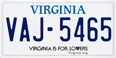 VA license plate VAJ5465