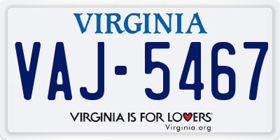 VA license plate VAJ5467