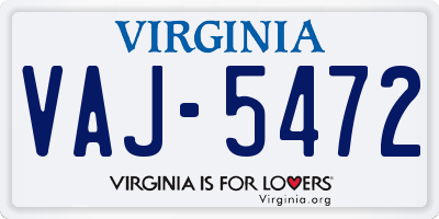 VA license plate VAJ5472