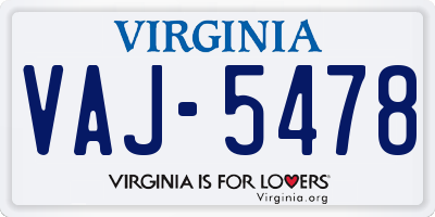 VA license plate VAJ5478