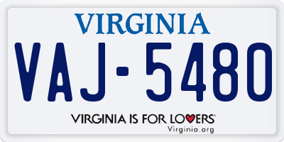 VA license plate VAJ5480